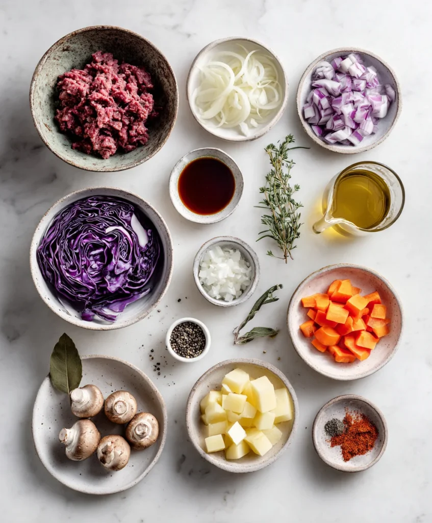 minced venison and red cabbage stew