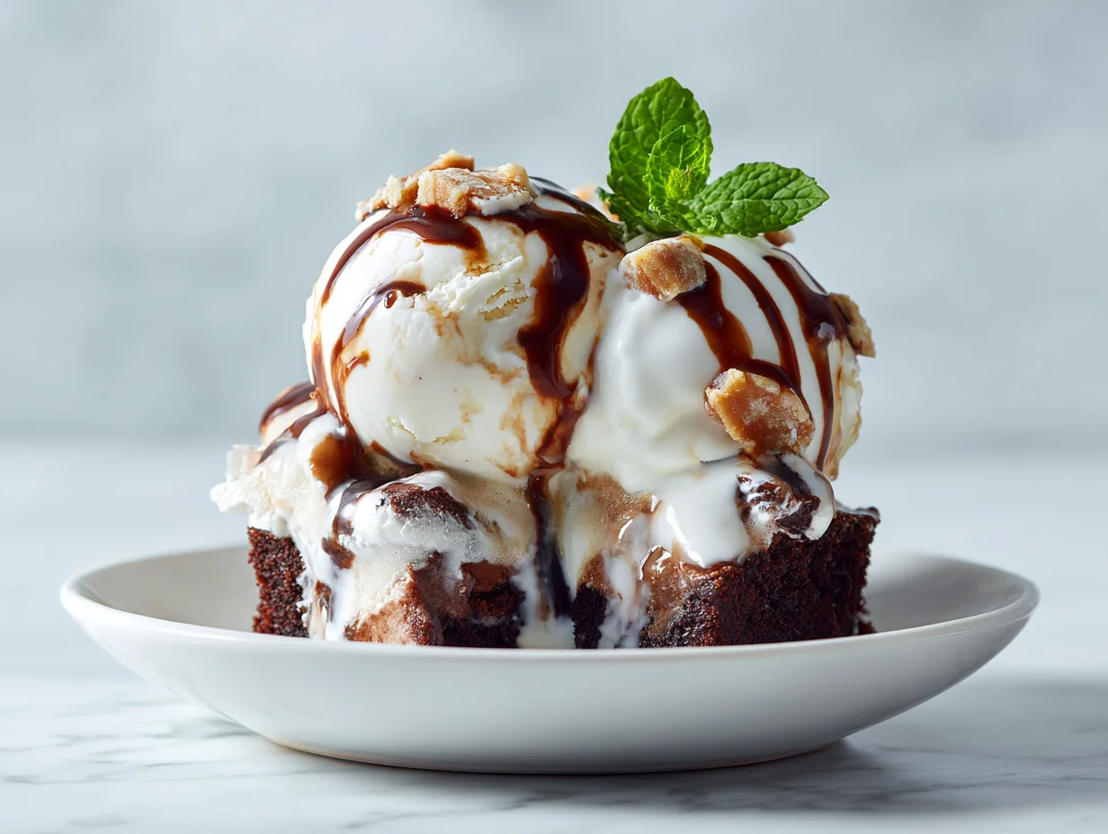 Brownie ice cream sundae