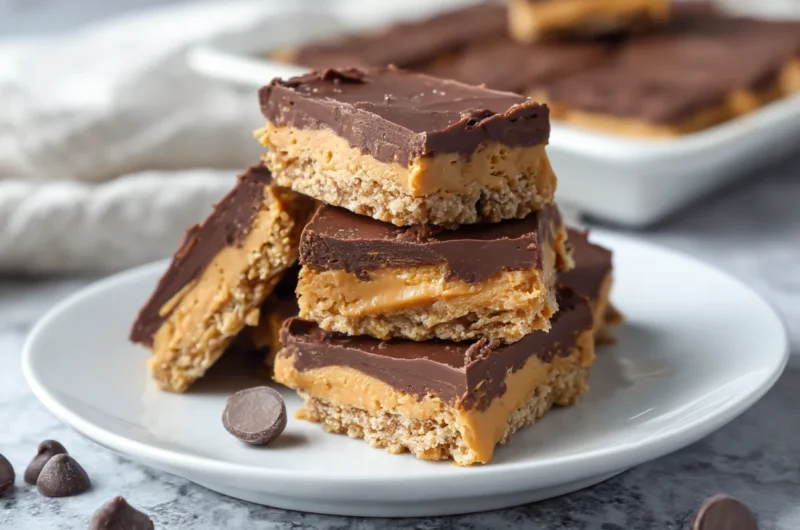 No bake peanut butter bars recipe with rich chocolate topping