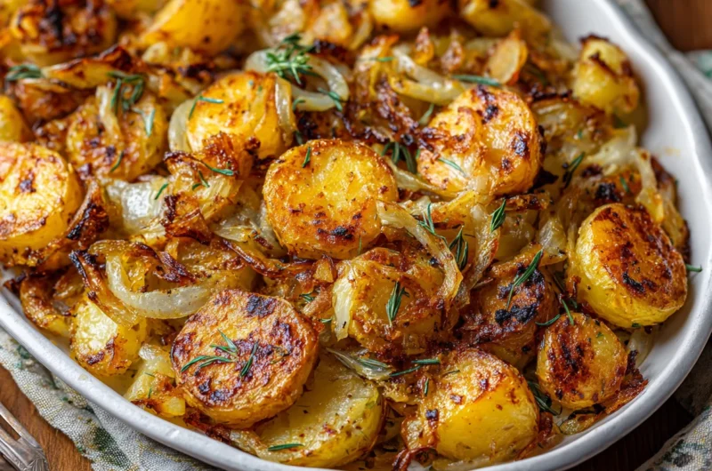 Pan Fried Potatoes and Onions with Crispy Edges